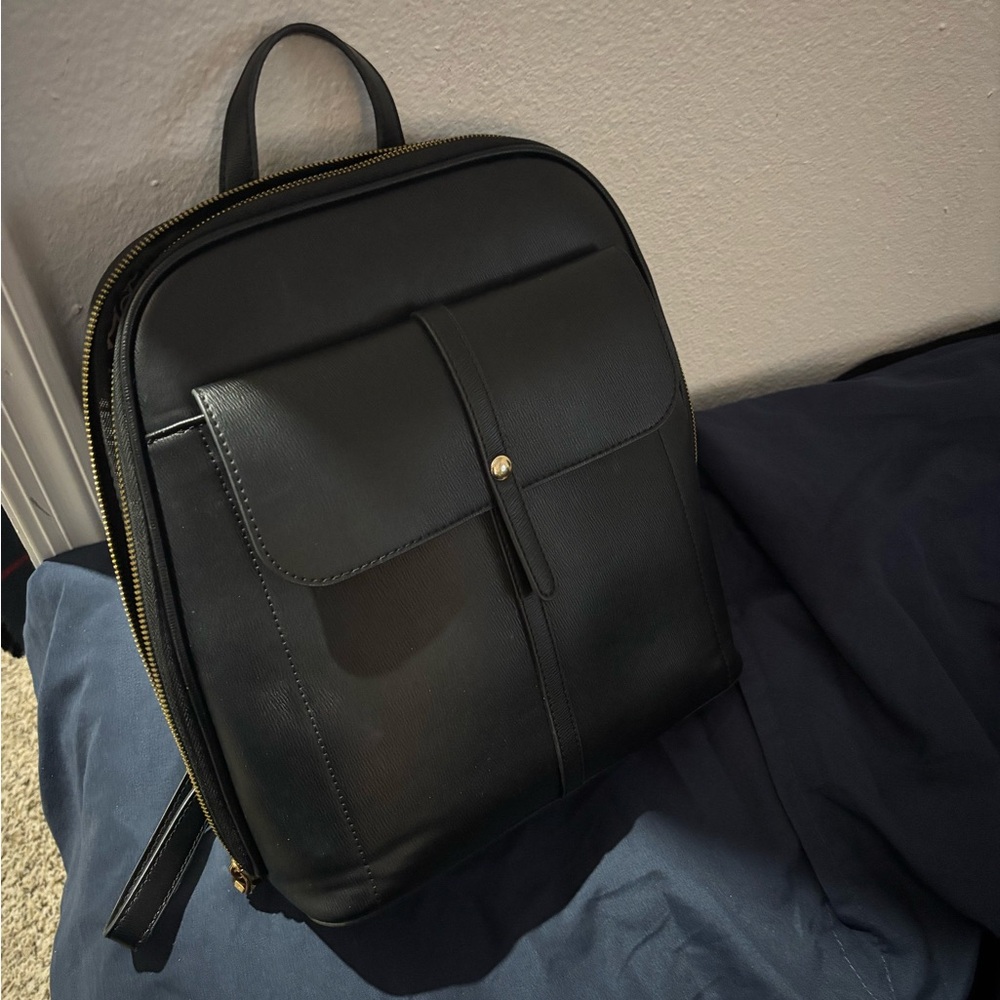Miztique Black Leather Backpack with Gold Hardware